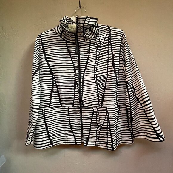 Caroline Rose Womens Lines & Vines Zip Up Jacket Small Black/White Lightweight